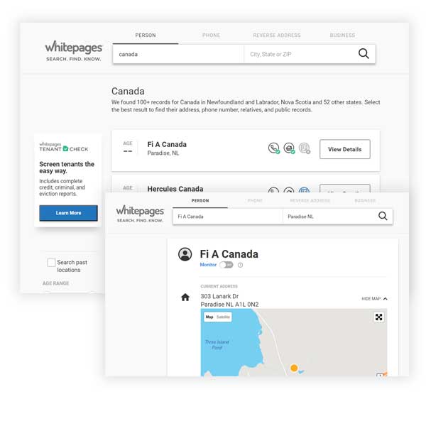 Canadian white sales pages reverse lookup