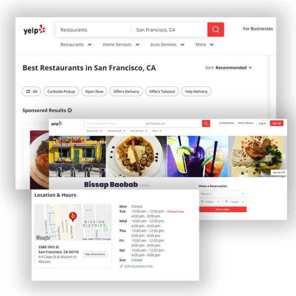 Restaurants and bar websites