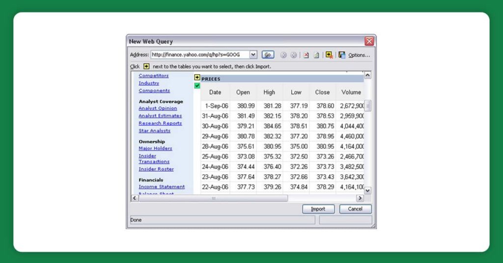 Using-Excel-Web-Queries